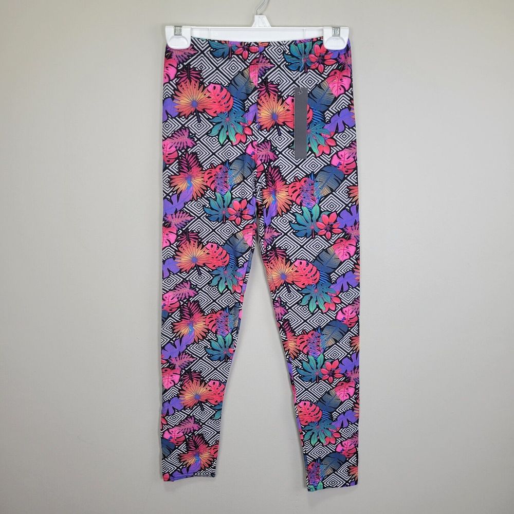 Tropical Floral Print Polyester Spandex Ankle Leggings One Size Fits All